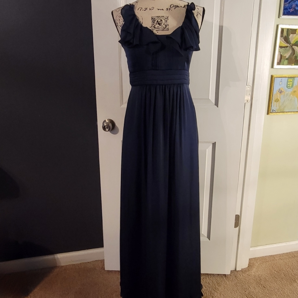BCBG Paris Size 6 Navy Blue Sleeveless Ruffle Evening Gown Maxi Formal Dress - Picture 3 of 11